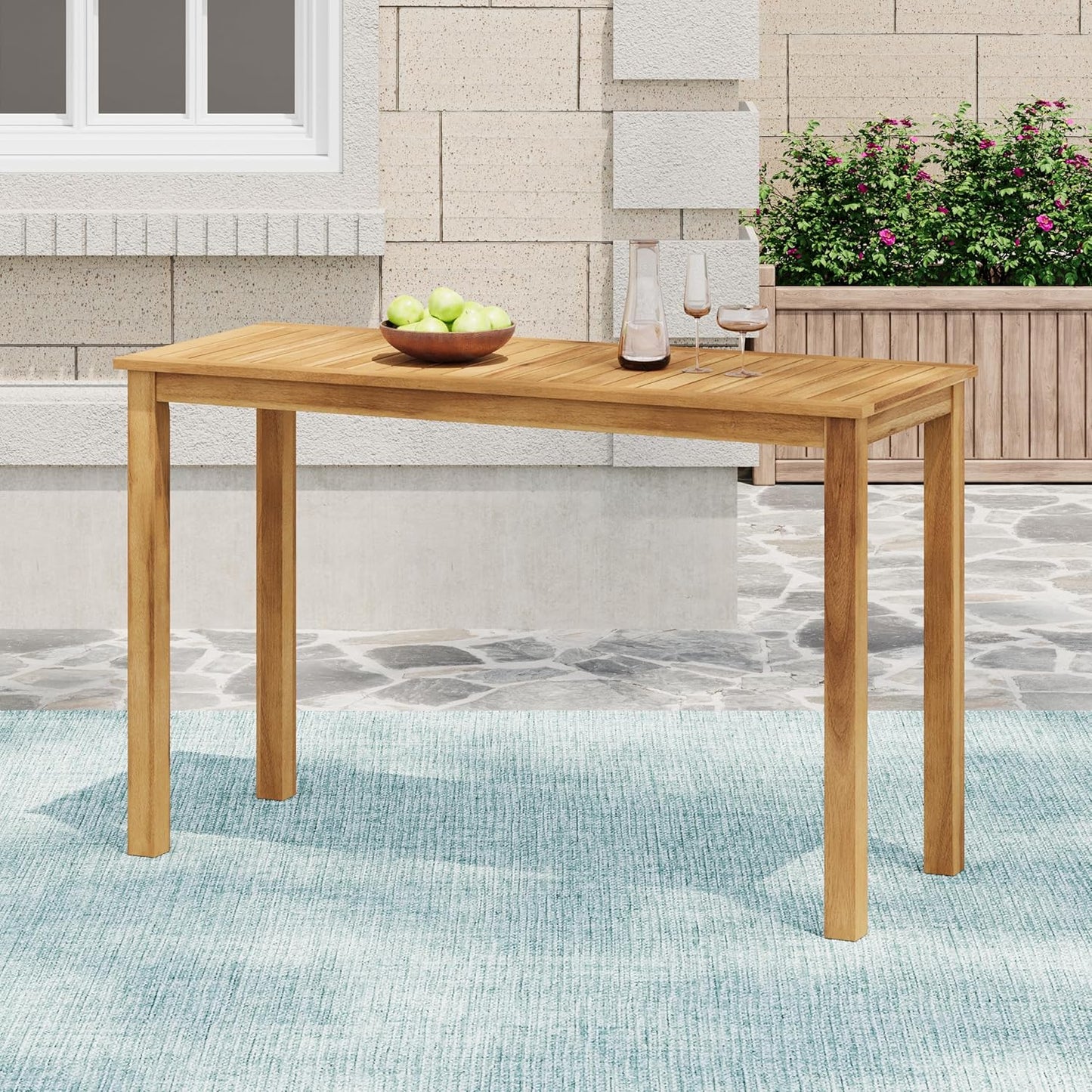 Christopher Knight Home Zigg Rectangular Outdoor Bar Table, Acacia Wood Bar Height Table with Slatted Top, Patio Accent Table, Coffee Bar Table for Garden/Balcony/Breakfast, Light Teak