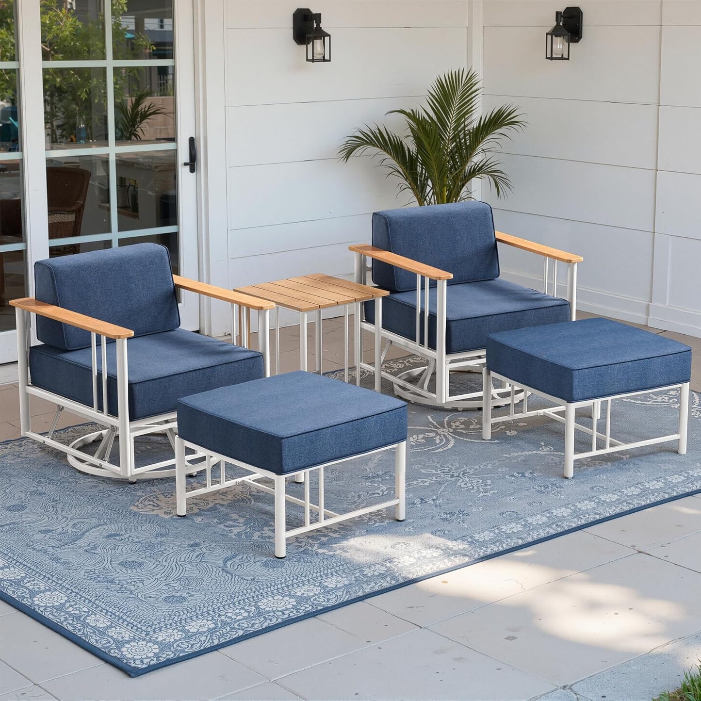 Luxury Patio Swivel Chairs with 6" Extra Thick Cushions, Outdoor Furniture Set with Ottomans and Side Table, Swivel Outdoor Chairs for Porch, Balcony, Deck, Patio, Yard, Poolside, Black/Grey