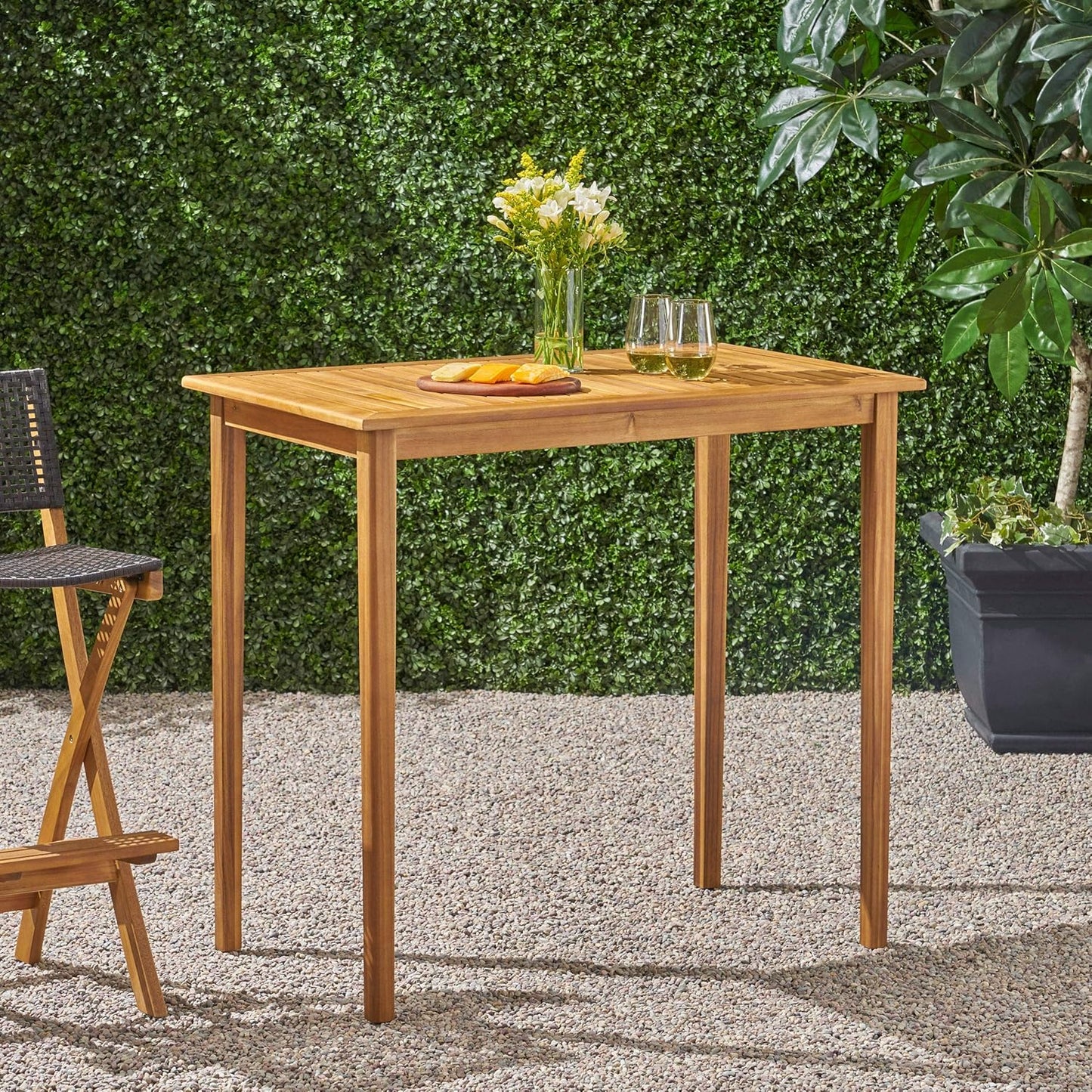 Christopher Knight Home Polaris Outdoor Minimalist Acacia Wood Rectangle Bar Table - Teak Finish